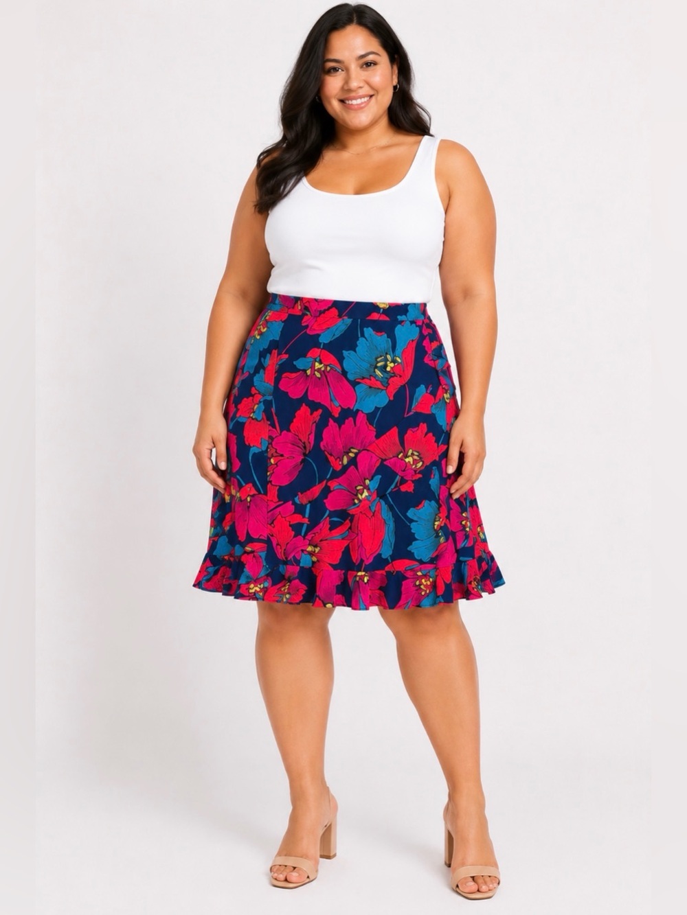 Leota A-Line Skirt in Pink and Blue Floral 1x